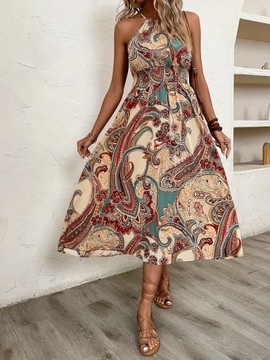 SUKIENKA ELEGANCKA LETNIA BOHO MIDI ZWIEWNA LUŹNA