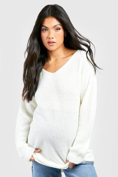 BOOHOO CIĄŻOWY SWETER Z DEKOLTEM V ECRU S old KC66209