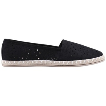 R.42 CZARNE ESPADRYLE DAMSKIE AŻUROWE PÓŁBUTY WSUWANE PŁASKIE LEKKIE