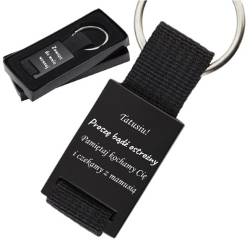 BRELOK DLA TATY CZARNY Z WŁASNYM TRWAŁYM NAPISEM IMIENIEM GRAWEREM LOGO