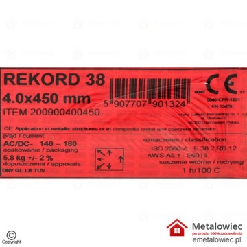 Elektrody REKORD 38 4.0 × 450 mm Rutylowo Zasadowe Czerwone SPAWMET