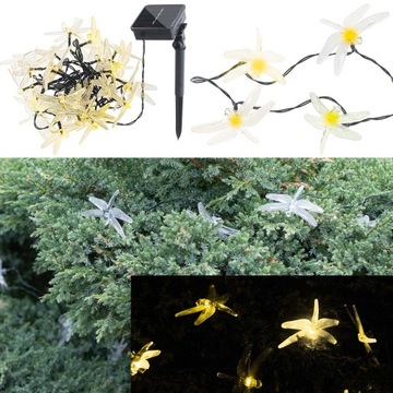 Солнечные светодиодные садовые светильники-стрекозы для сада, 6,5 м, 30 светодиодов теплого белого цвета