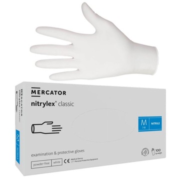 REKAWICZKI NITRYLOWE JEDNORAZOWE BEZPUDROWE NITRYLEX WHITE BIAŁE M 100SZT