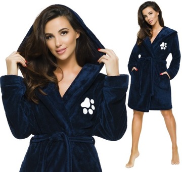 KRÓTKI PUCHOWY DAMSKI SZLAFROK PODOMKA ŁAPKA XS