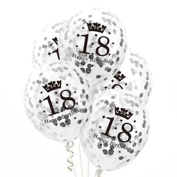 Balony ze SREBRNYM konfetti na 18 URODZINY 30cm 5s