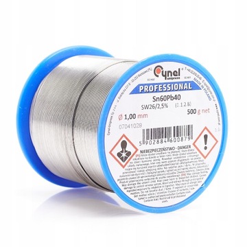 CYNA LUTOWNICZA Z TOPNIKIEM SN60Pb40-SW26 1,00 500G CYNEL SPOIWO LUTOWANIE