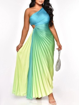 Printed Ruched One Shoulder Maxi Dress Women Casua