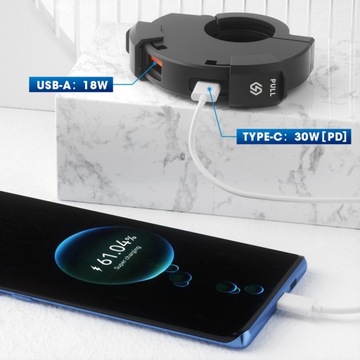 ТОРОИДАЛЬНОЕ ЗАРЯДНОЕ УСТРОЙСТВО ДЛЯ МОТОЦИКЛА PD 30 Вт + USB QC3.0 18 Вт БЫСТРАЯ ЗАРЯДКА + IP65
