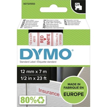 Taśma Dymo 45015 S0720550 12mm biała taśma czerwony nadruk