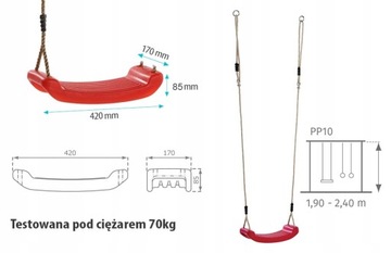 HUŚTAWKA OGRODOWA DLA DZIECI HUŚTAWKA DLA DZIECI DESKA SIEDZISKO PLASTIKOWA