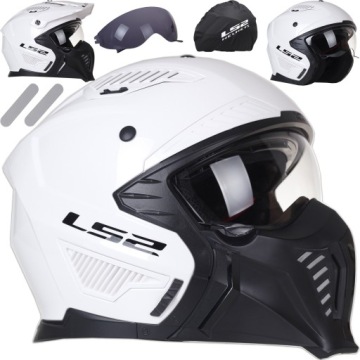 KASK MOTOCYKLOWY 4w1 LS2 OF606 ODPINANA SZCZĘKA biały