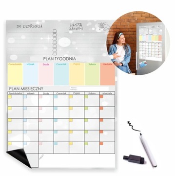 PLANER MAGNETYCZNY Z CZARNYM PISAKIEM KALENDARZ NA LODÓWKĘ ORGANIZER NOTES