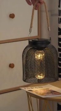 LAMPION METALOWY SOLARNY LAMPA WISZĄCA LAMPKA OGRODOWA LATARNIA CZARNA LED