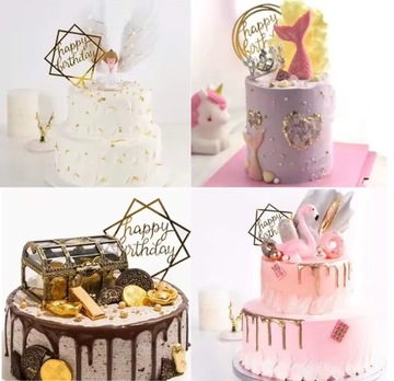 ТОППЕР НА ДЕНЬ РОЖДЕНИЯ с акриловой надписью «С Днем Рождения» ЗОЛОТОЙ ТОППЕР