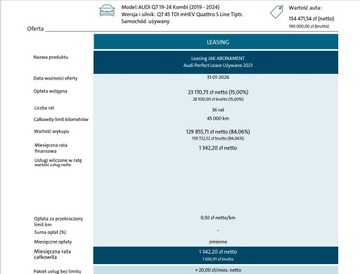 Audi Q7 II SUV Facelifting  3.0 45 TDI 231KM 2021 Audi Q7 Rata od 1342 zł netto 45 TDI S line Quattr, zdjęcie 9