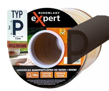 Uszczelka samoprzylepna DO OKIEN DRZWI Rolka 100M PROFIL P BRĄZ okienna