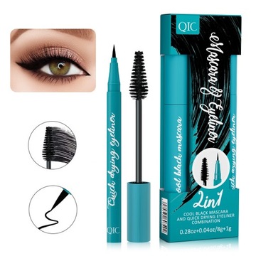 Tusz pogrubiający i wydłużający QIC1+1 + eyeliner wodoodporny 2w1