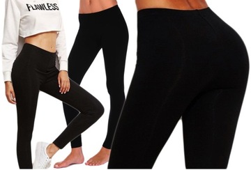 BAWEŁNIANE czarne Legginsy Getry długie Cotton