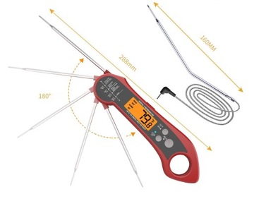 Кухонный термометр Складной от -50°C до 300°C 2x зонда Steel-304 LCD IPX7 Сигнализация