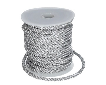 Sznurek oplatany 5mm gruby 10mb srebrny metaliczny