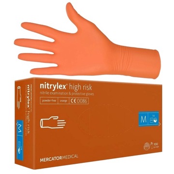 Rękawice Nitrylowe Pomarańczowe Wytrzymałe NITRYLEX HIGH RISK 100 sztuk M