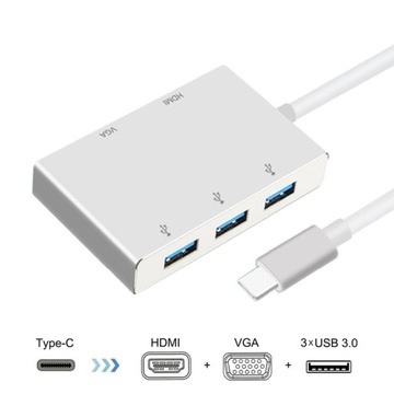 USB C to HDMI VGA USB Hub Adapter 5 in 1 USB 3.1 Converter for Laptop for