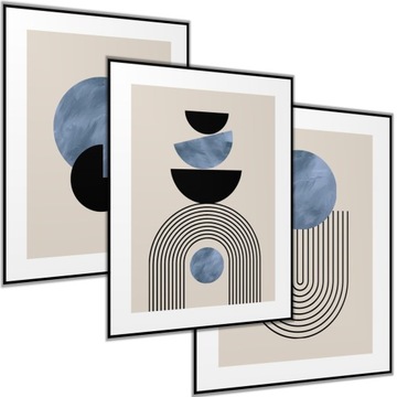 3 x PLAKAT 21X30 A4 BEŻOWY NIEBIESKI BŁĘKIT GRANATOWY KSZTAŁTY GEOMETRYCZNE