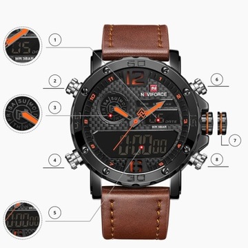 ЧАСЫ МУЖСКИЕ, ЭЛЕГАНТНЫЕ, КЛАССИЧЕСКИЕ, КОЖАНЫЙ РЕМЕШОК, СЕКундомер, ДАТА, БУДИЛЬНИК