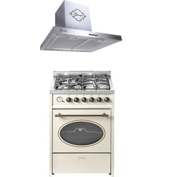 Kuchenka gazowa, grill gazowy 60 cm + Okap ścienny 60cm GURARI G 614 CR + GCH F 461 IS6