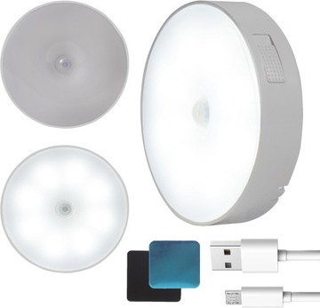LAMPKA LED NOCNA ZIMNA BIEL 400MAH USB NIGHT LIGHT Z CZUJNIKIEM RUCHU 3 SZT