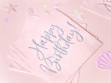 Serwetki Happy Birthday - jasnoróżowe, 20 szt.