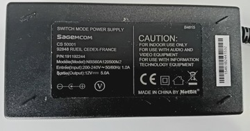 ZASILACZ SAGEMCOM NBS60A120500M2 12V 5A