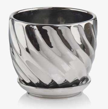 Doniczka ceramiczna z przyklejoną podstawką 15 cm srebrna