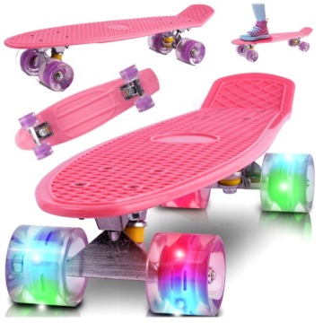 SKATEBOARD FISK BOARD СВЕТЯЩИЕСЯ КОЛЕСА LED RGB 56 CM Розовый для девочек