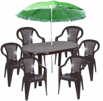 ZESTAW OGRODOWY 6+1 + STÓŁ PARASOL KRZESŁA BRĄZOWY