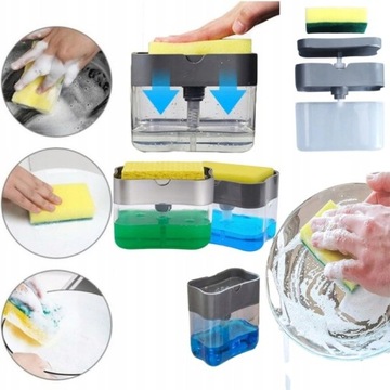 ДОЗАТОР ЖИДКОСТИ ДЛЯ ПОСУВЫ, КОНТЕЙНЕР ДЛЯ МЫЛА + ГУБКА