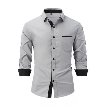 Elegancka Męska Koszula Slim Fit Bawełna Długie Rękawy z Kieszonką S-3XL