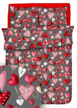 Komplet Pościeli 160x200 Bawełniana 2x70/80 Serca Guziki Szare
