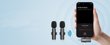 БЕСПРОВОДНОЙ СВЯЗАННЫЙ МИКРОФОН 2 МИКРОФОНА USB C APPLE ANDROID POWERBANK