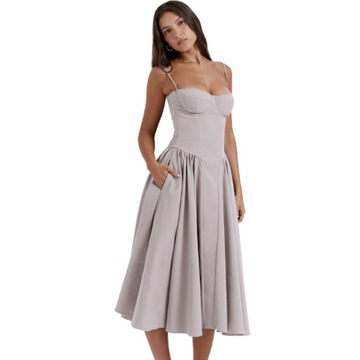 Nowa francuska sukienka na szelkach w stylu retro dla kobiet, L
