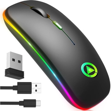 BEZPRZEWODOWA MYSZ LED MYSZKA OPTYCZNA SLIM CICHA BEZKLIKOWA 1600dpi