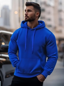СВИТШОТ МУЖСКОЙ С КАПЮШОНОМ СИНЕГО ЦВЕТА - КАРМАН-КЕНГУРУ - МОДНЫЙ M