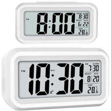 BUDZIK Zegar Elektroniczny LED Cichy Cyfrowy Stojący Nowoczesny + Termometr