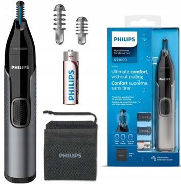 TRYMER PHILIPS DO NOSA BRWI USZU 2 NASADKI MOCNY CICHY MAŁY + ETUI