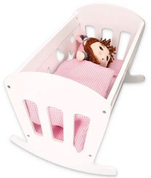 ДЕРЕВЯННАЯ ЛЮБЕЛЬКА ДЛЯ КУКОЛ, КРОВАТЬ С ПОСТЕЛЬНЫМИ ПРИНАДЛЕЖНЯМИ