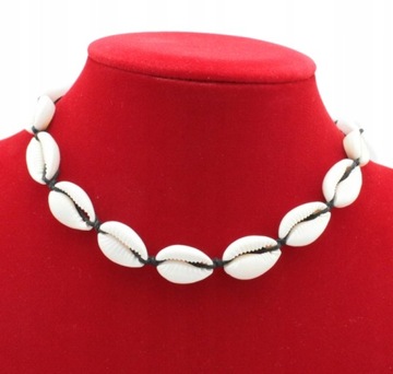 CHOKER naszyjnik wiązany MUSZELKI MUSZLE czarny SZNUREK REGULOWANY