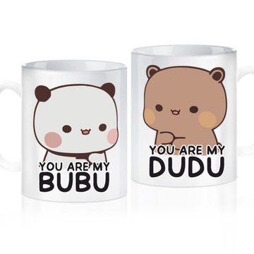 ZESTAW 2 KUBKÓW BIAŁYCH MISIE YOU ARE MY BUBU I DUDU CUTE BEAR LOVE MIŚ