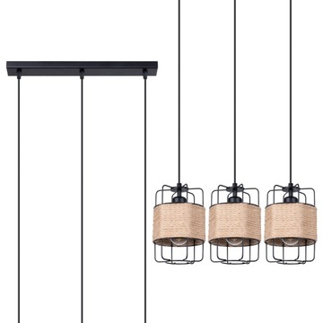 Lampa wisząca GIZUR 3L czarny/stal/sznur nowoczesna lampa nad stół Sollux