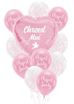 Balony zestaw różowy CHRZEST + IMIĘ personal balon