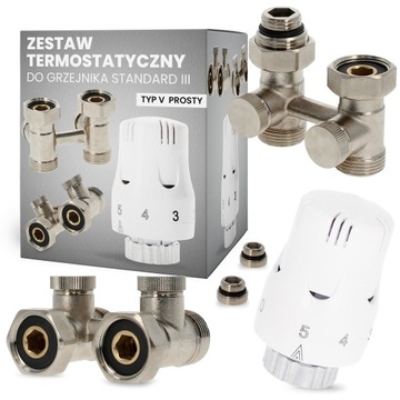 Zestaw termostatyczny głowica zawory prosty 1/2